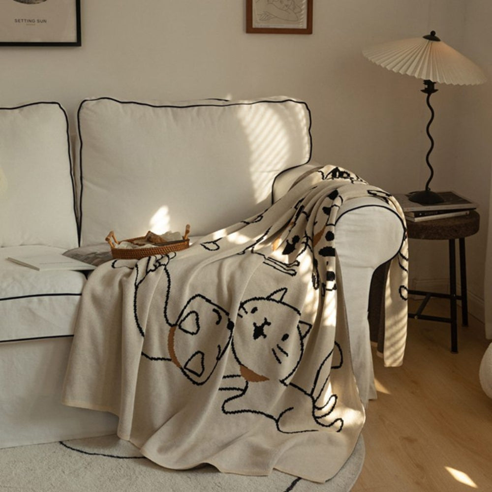 Cotton Cat Pattern Nap Blanket