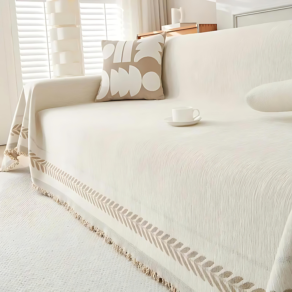 Pet-Friendly Rustic Chenille Sofa Cover with Tassels