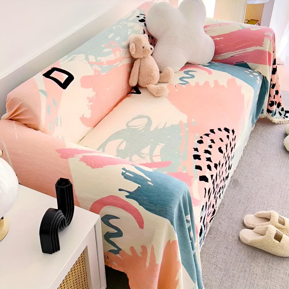 Whimsical Watercolor Cotton-Linen Sofa Cover