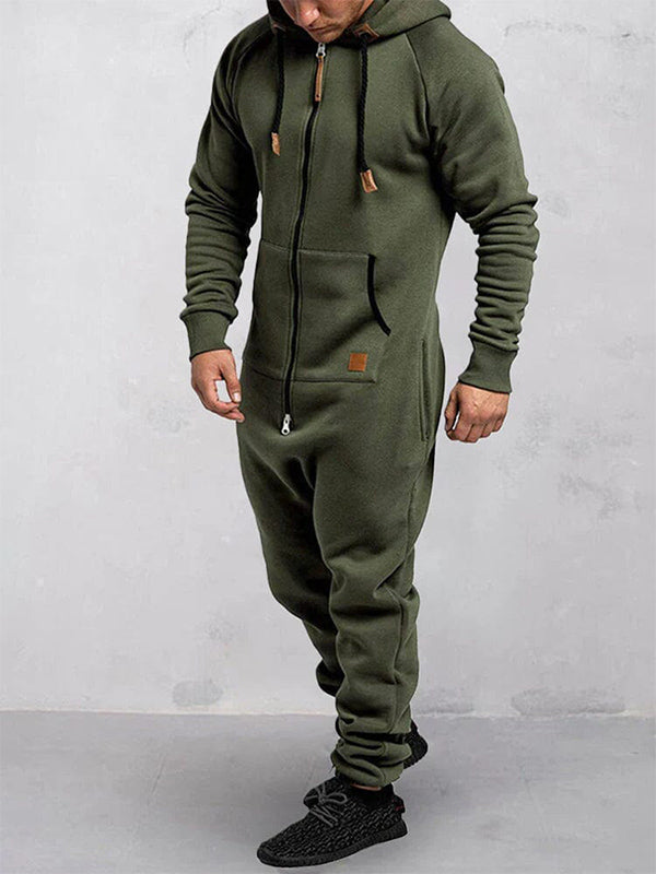 Hooded Fleece Zipper Jumpsuit with Pockets