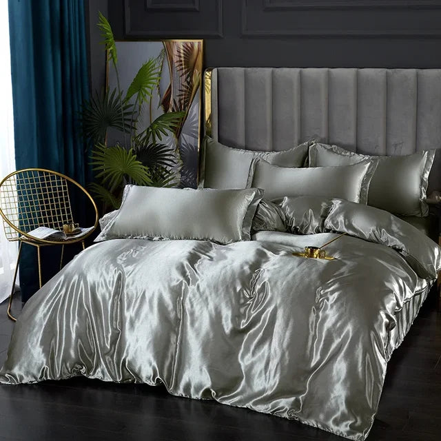 Luxury Silk Satin Bedding Set with Duvet Cover and Pillowcases
