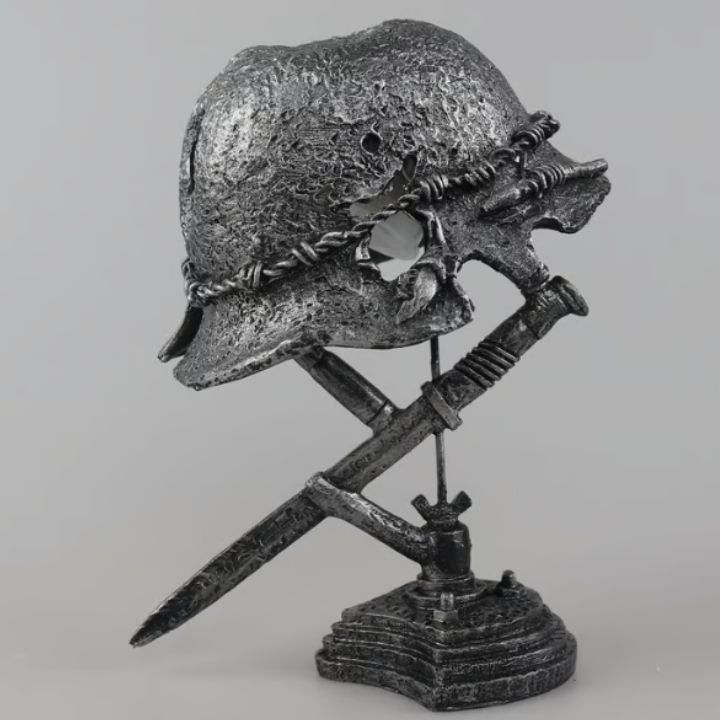 Vintage Steel Military Helmet Table Lamp with LED Flame Effect