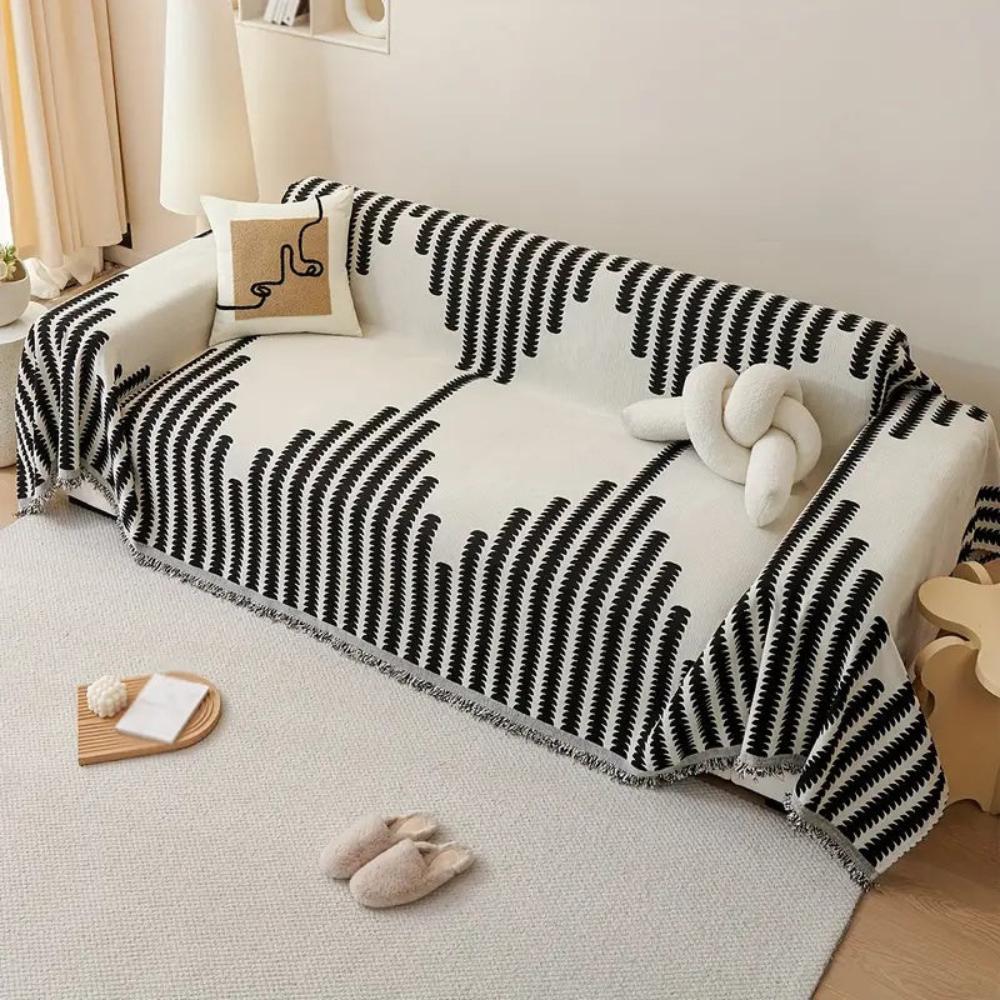 Monochrome Fern Chenille Sofa Cover with Anti-Slip Base