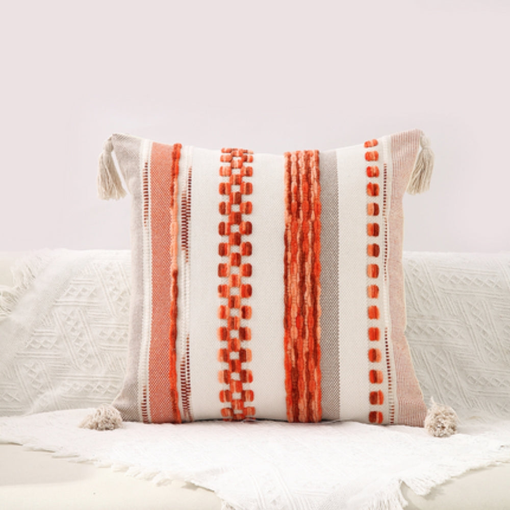 Double-Sided Boho Stripe Cushion Cover with Tassels