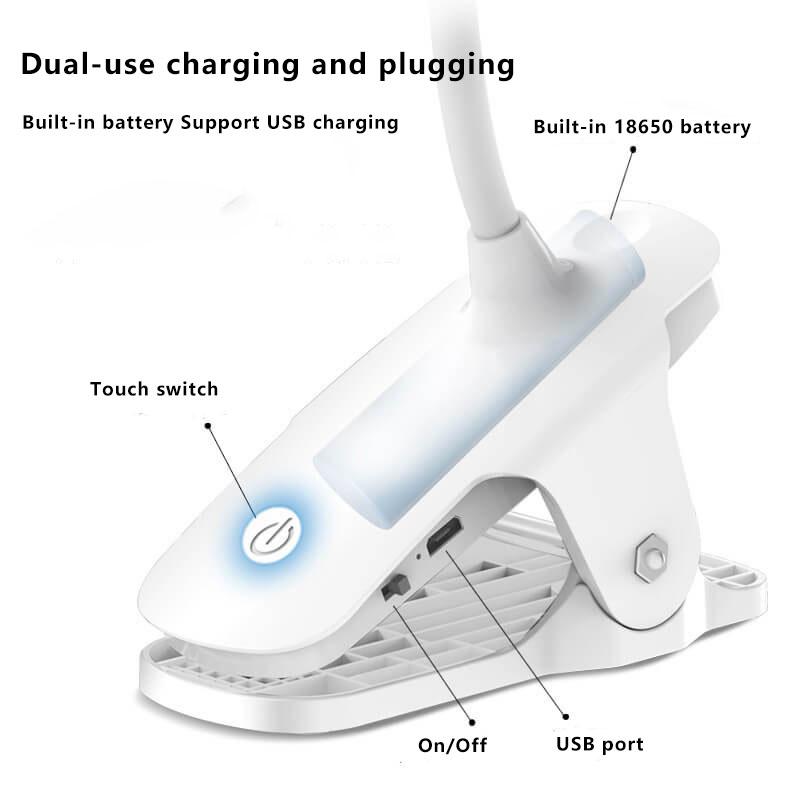 Rechargeable LED Clip Desk Lamp with Eye Protection