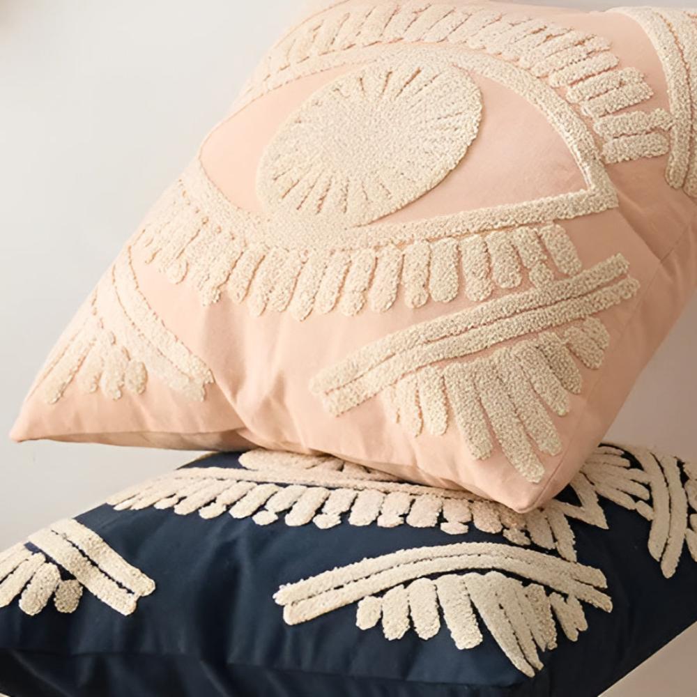 Boho Eye Embroidered Cotton Cushion Cover