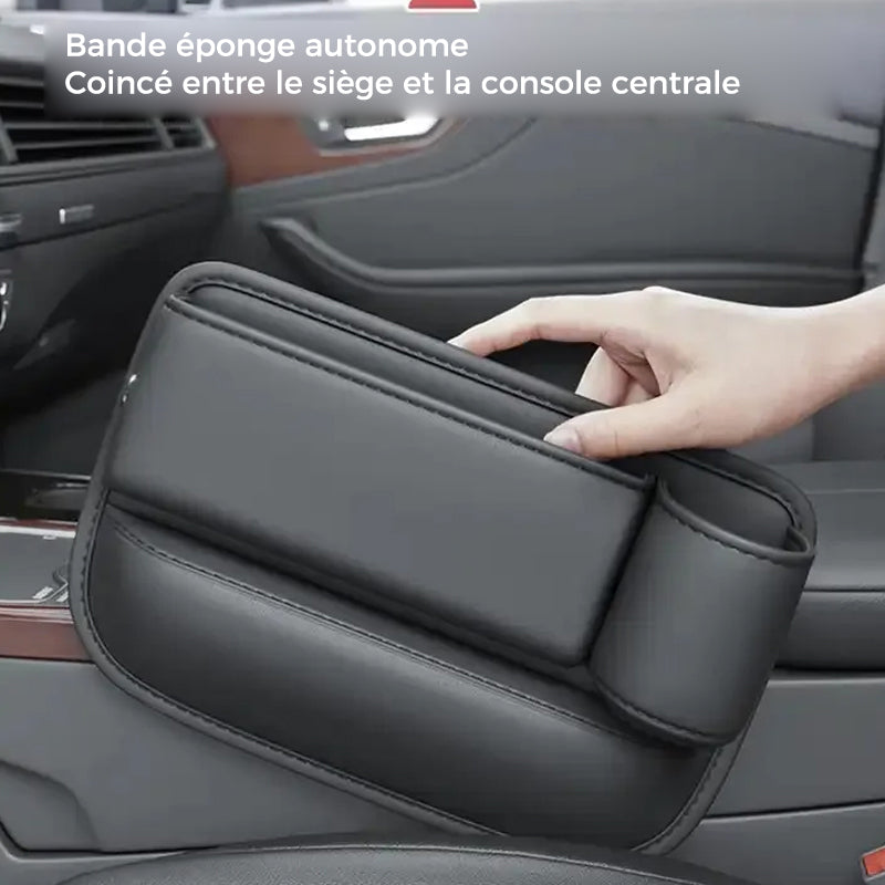 Car Seat Organizer with Charging Port - Black Leather Storage Box
