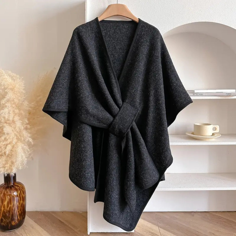 Windproof Women's Shawl Coat - Luxurious Acrylic Poncho