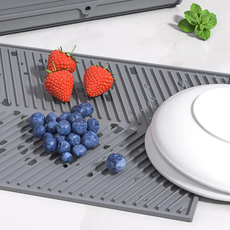 Silicone Dish Drying Mat with Drainage System