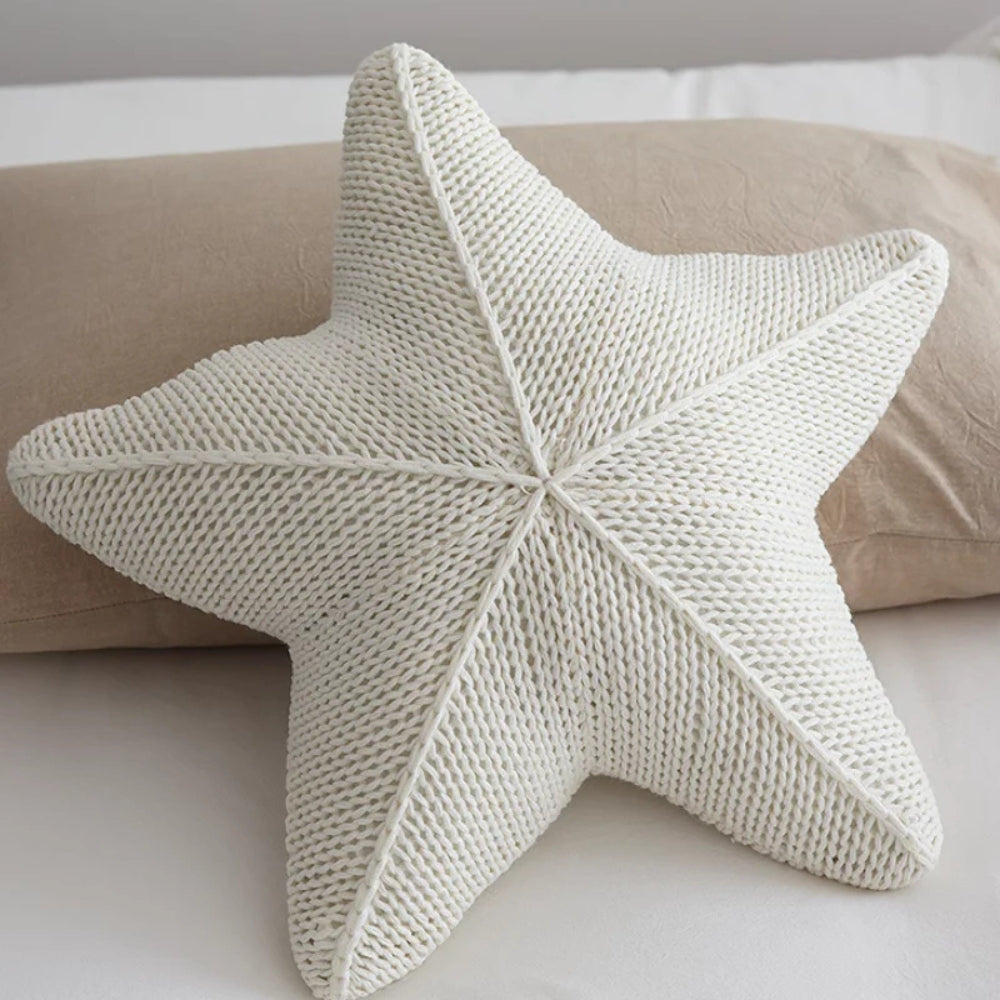 Hand-Knitted Starfish Cushion for Coastal Decor