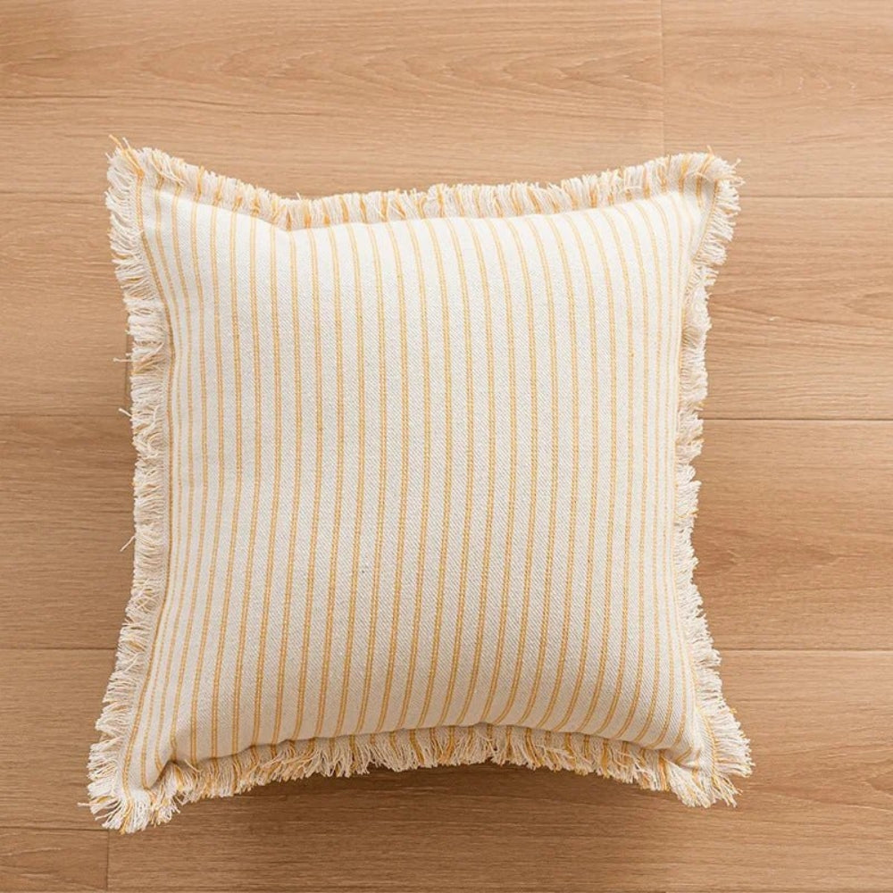 Striped Cotton-Linen Cushion Cover with Fringe