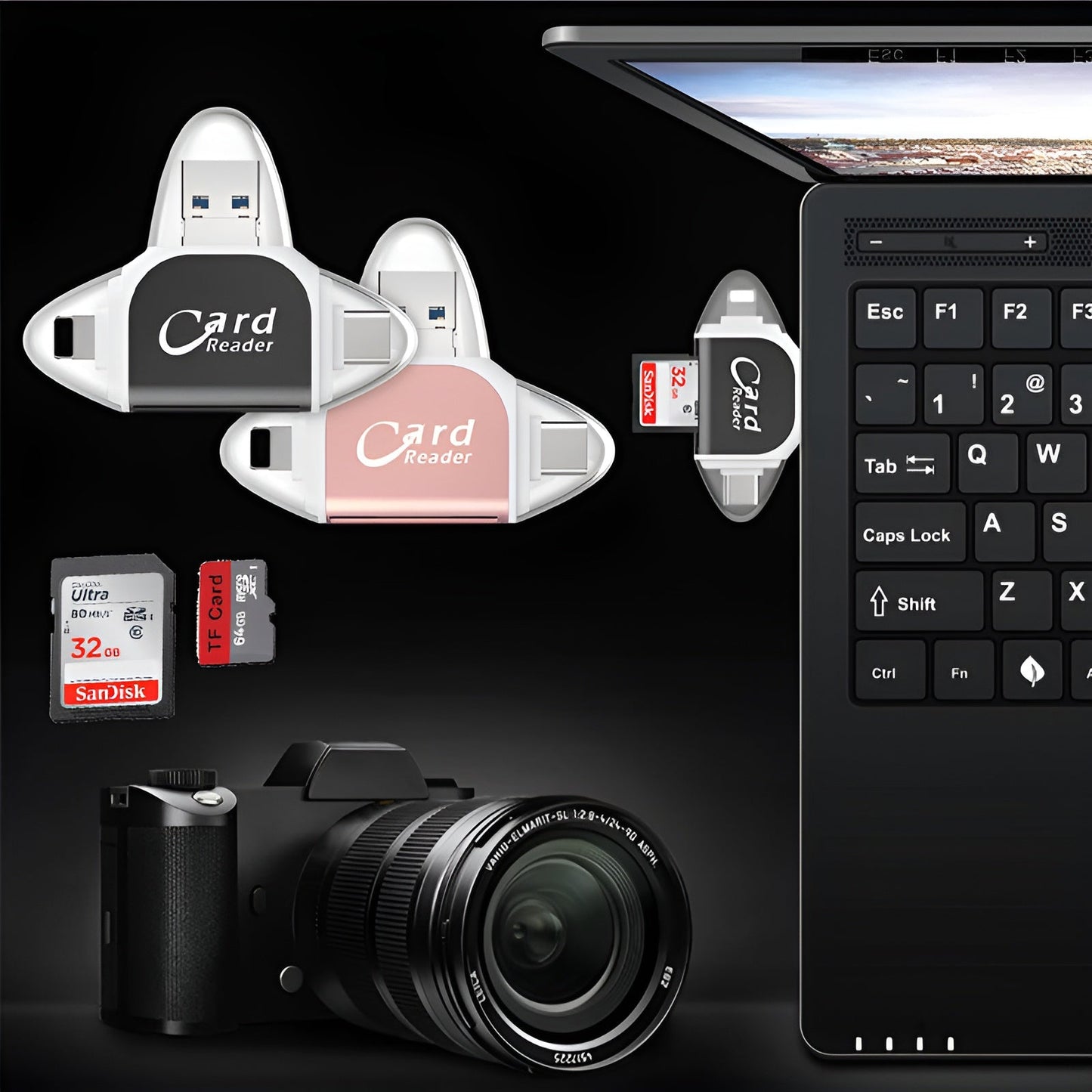 USB C 4 in 1 Memory Card Reader for SD and Micro SD