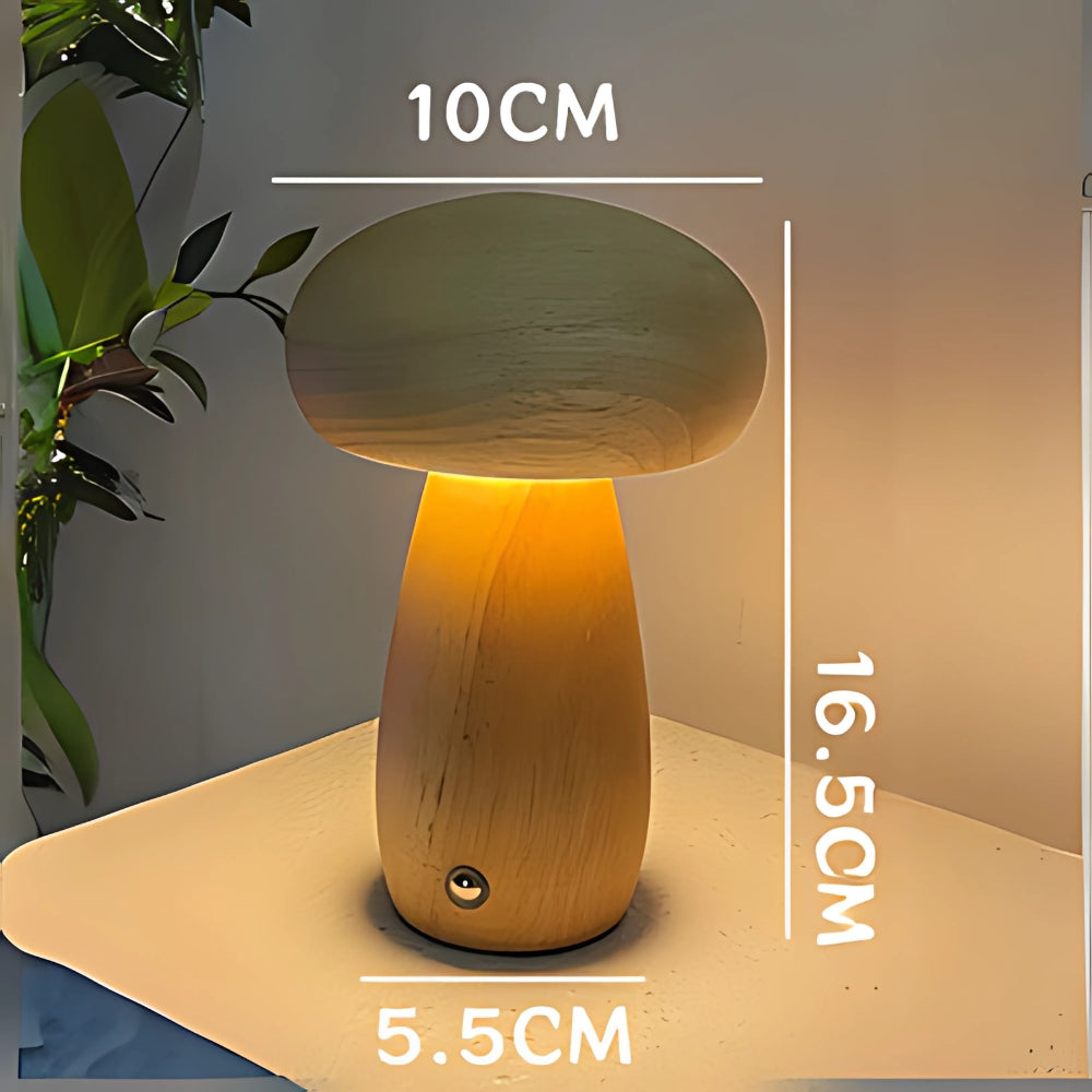 Rechargeable Wooden Mushroom Lamp with Adjustable Light Settings