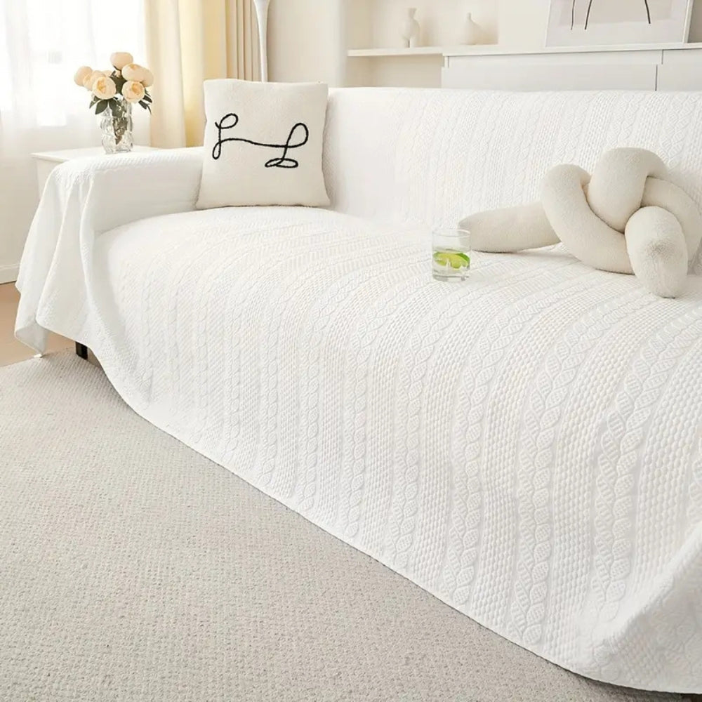 Plush Microfiber Leaf Sofa Cover with Lace Detail