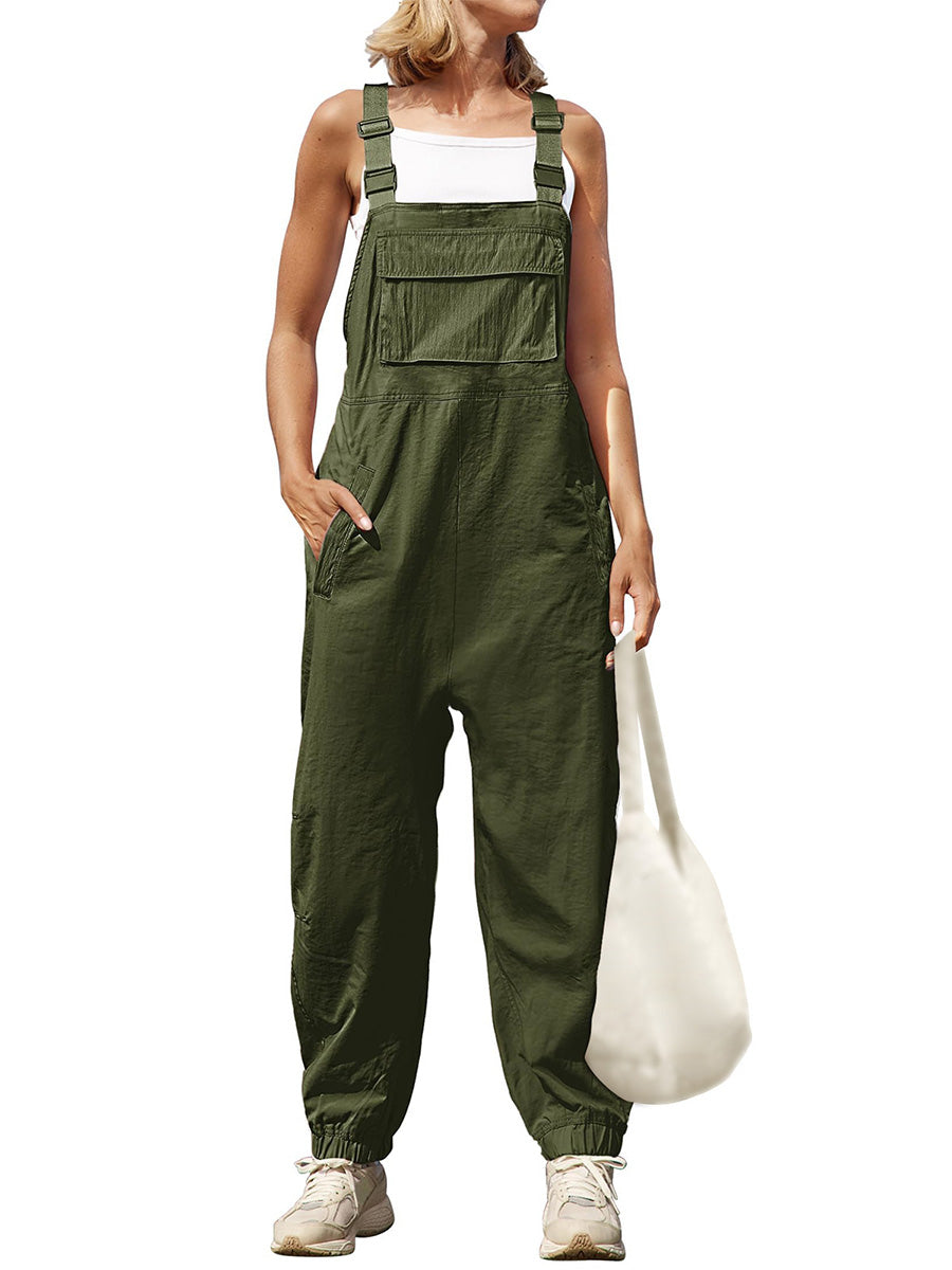 Loose Fit Women's Cargo Overalls with Zippered Pockets