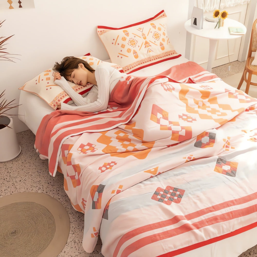 Chevron Pattern Four-Layer Eco-Friendly Cotton Blanket