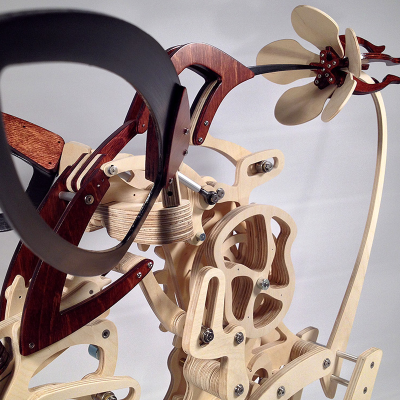 Wooden Kinetic Hummingbird Sculpture with Moving Wings