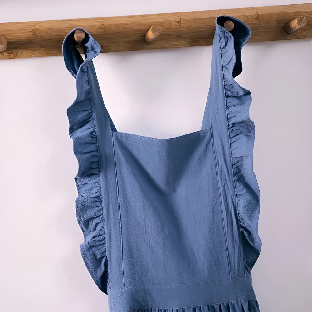 Lotus Leaf Lace Cotton-Linen Apron with Pockets
