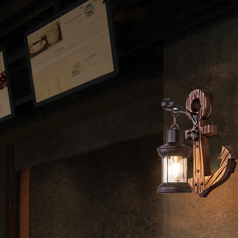Vintage Anchor LED Wall Light - Industrial Metal and Wood Design