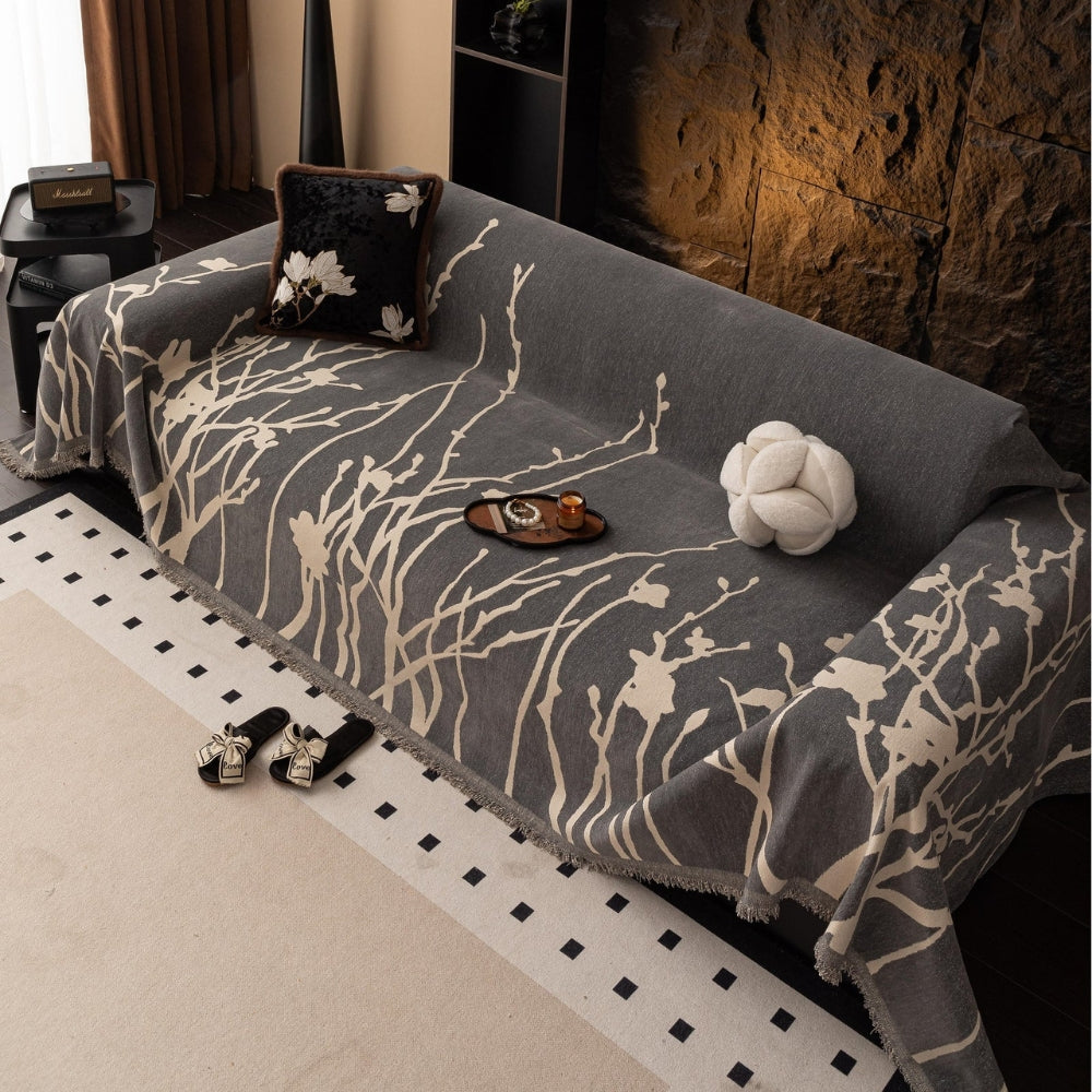 Chenille Sofa Cover with Twilight Branches Design