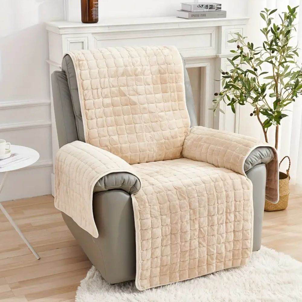 Velvet Grid Recliner Cover - Soft Microfiber Non-Slip Protector