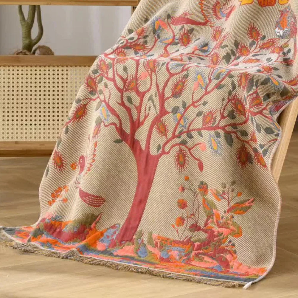 Vibrant Tree Design Cotton Tassel Towel