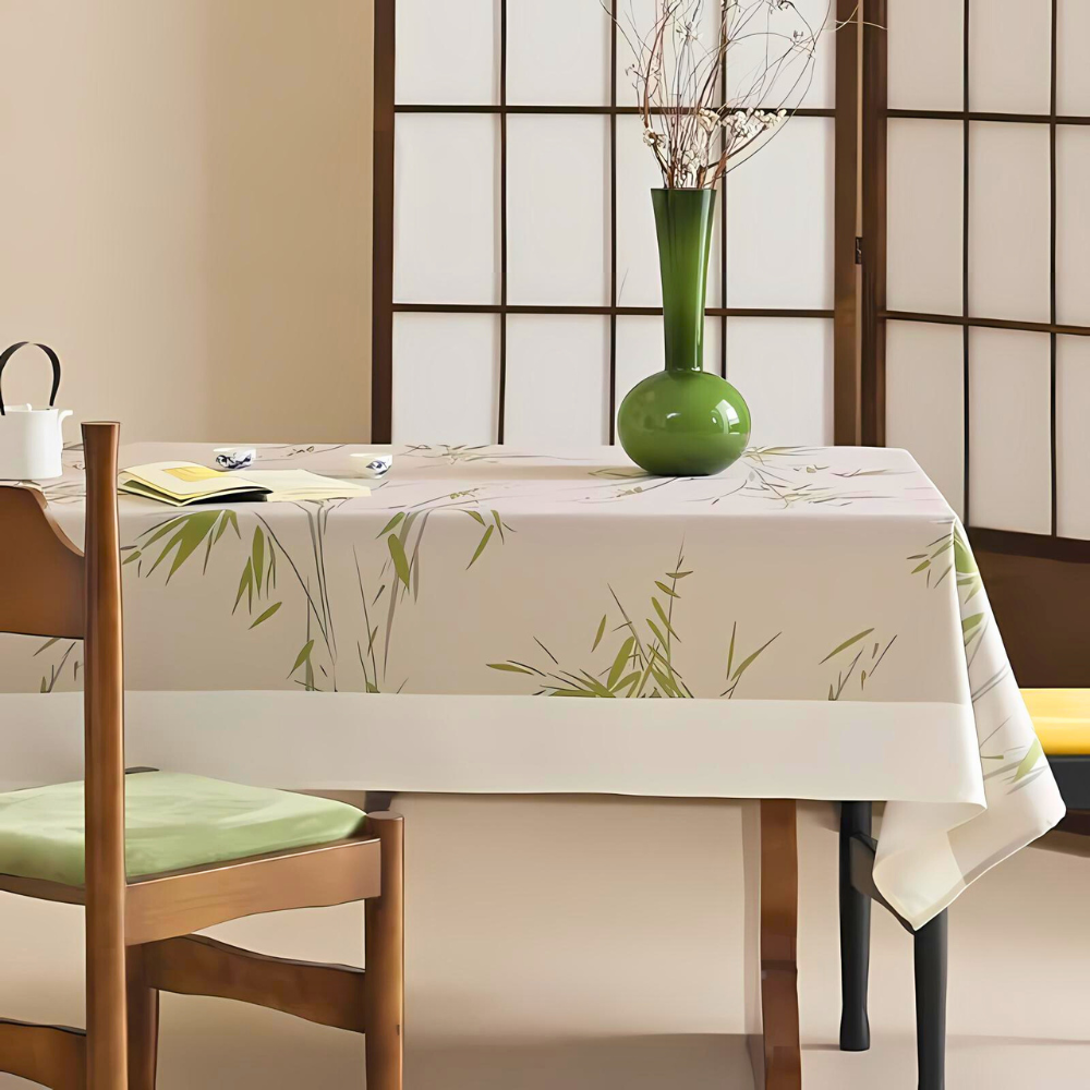 Bamboo Patterned Zen Tablecloth in Black and White