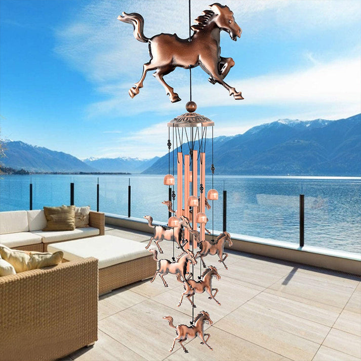 Decorative Metal Wind Chime with Horse Figurines for Garden and Balcony