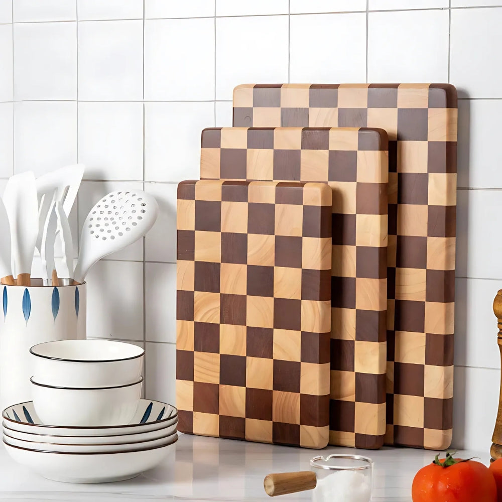 Chess-Inspired Acacia Wood Cutting Board