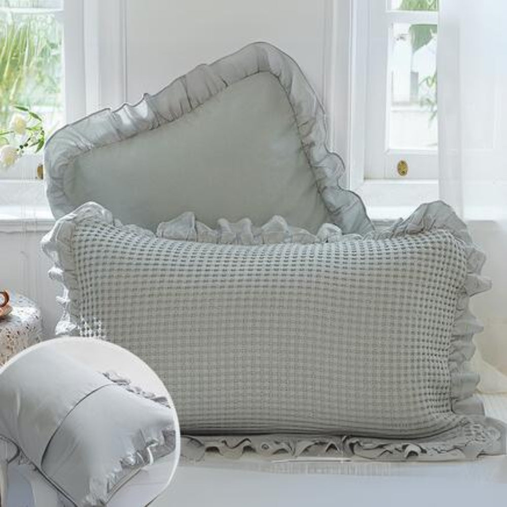 Waffle Weave Ruffle Cotton Pillowcases - 2 Pack