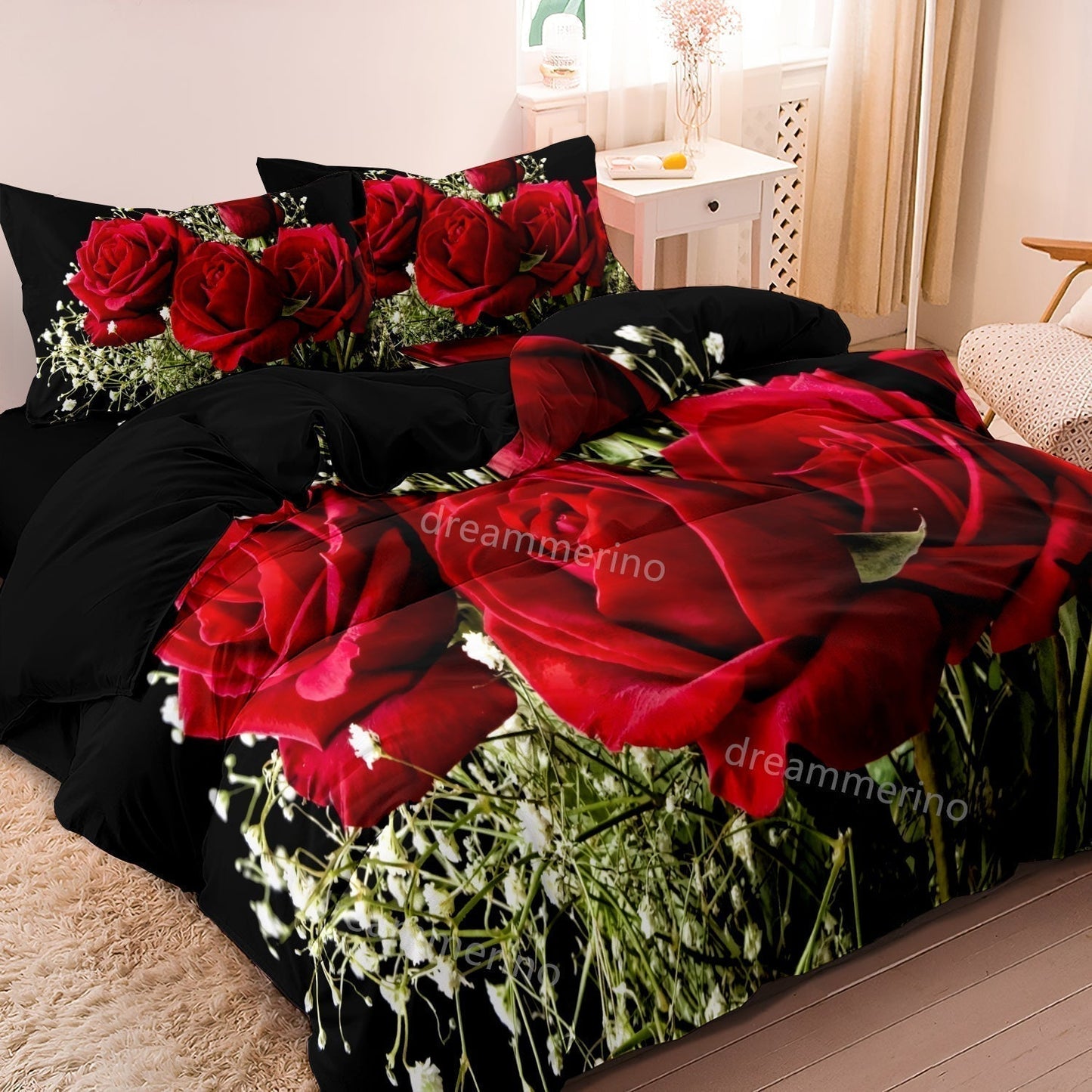 Romantic Floral Rose Comforter Set - 100% Cotton