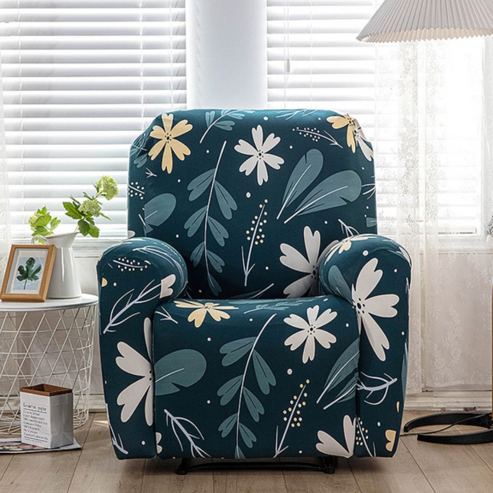 Floral Stretch Recliner Sofa Cover with Side Pockets