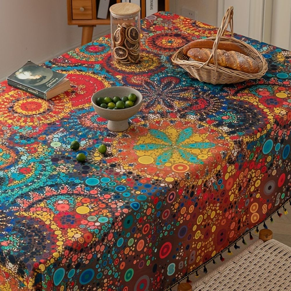Bohemian Tassel Tablecloth with Water-Resistant Finish
