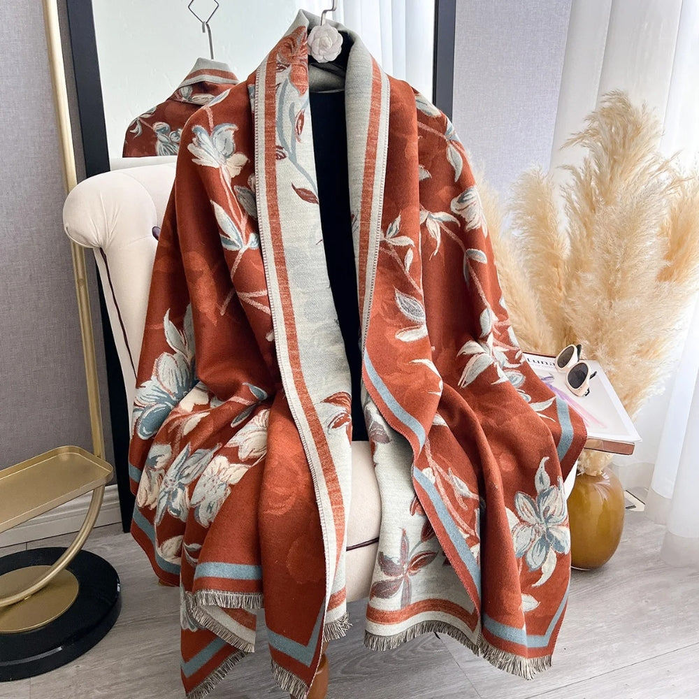 Double-Sided Floral Pashmina Winter Shawl Scarf
