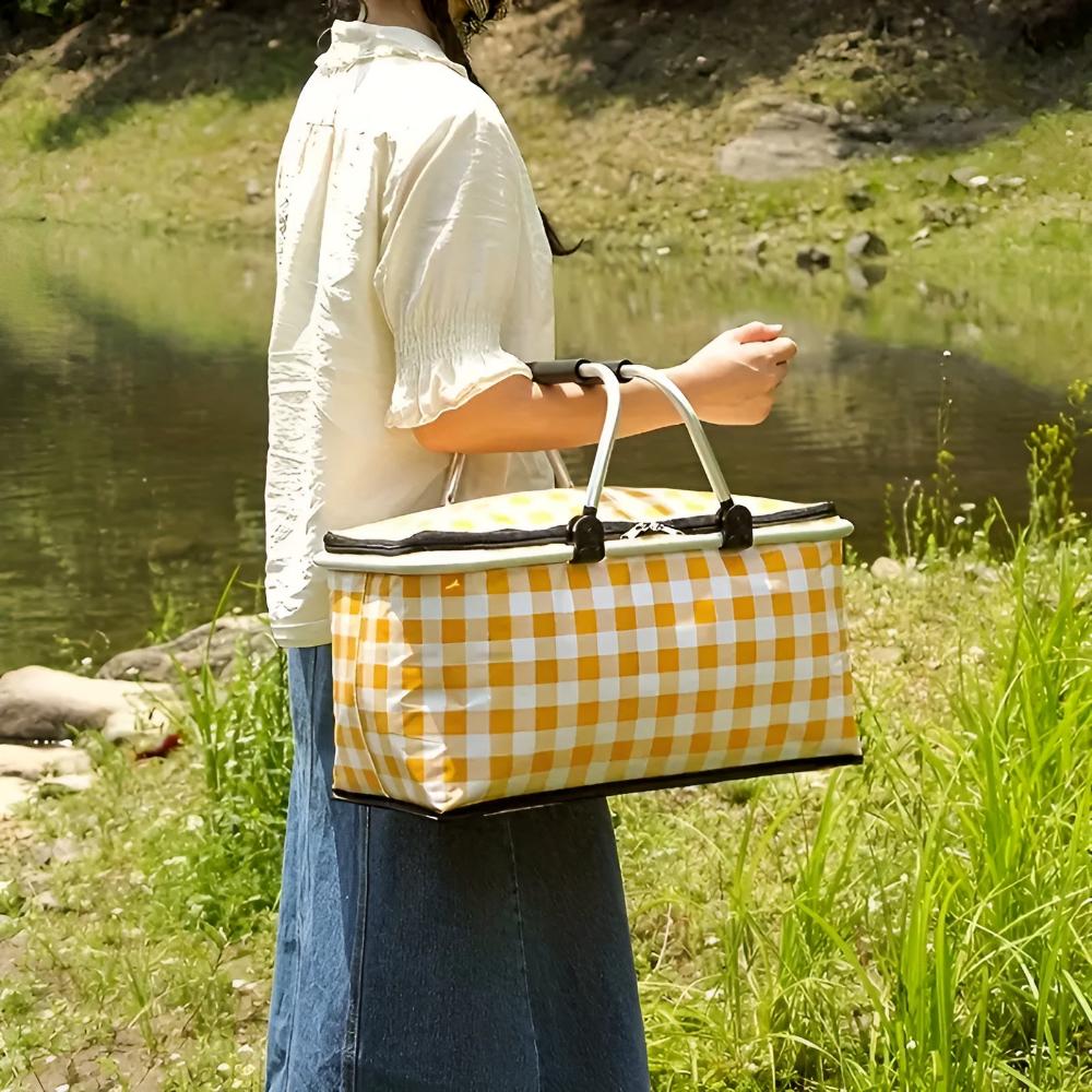 Foldable Insulated Checkered Picnic Basket