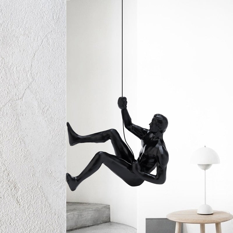 3D Climbing Wall Sculpture - Black Resin Art Figure