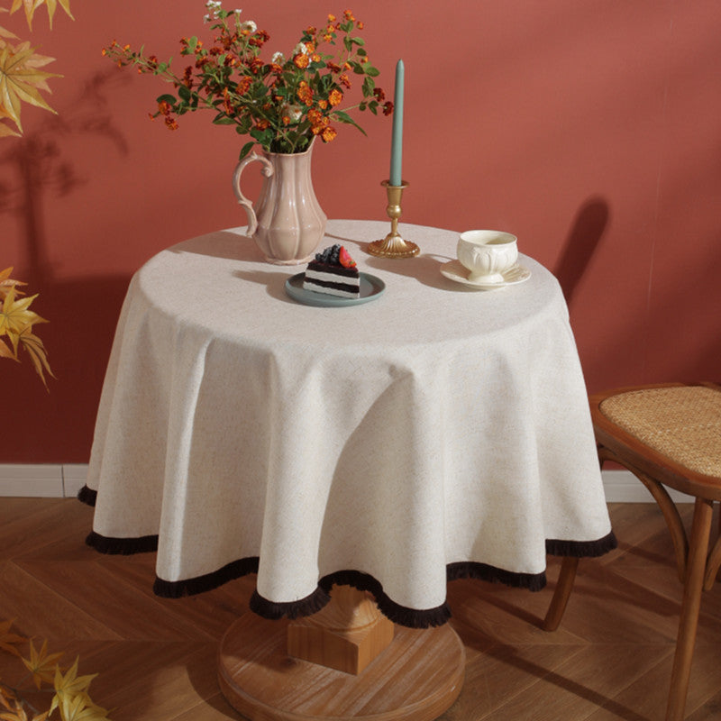 Minimalist Linen Tablecloth with Tassels for Indoor and Outdoor Use
