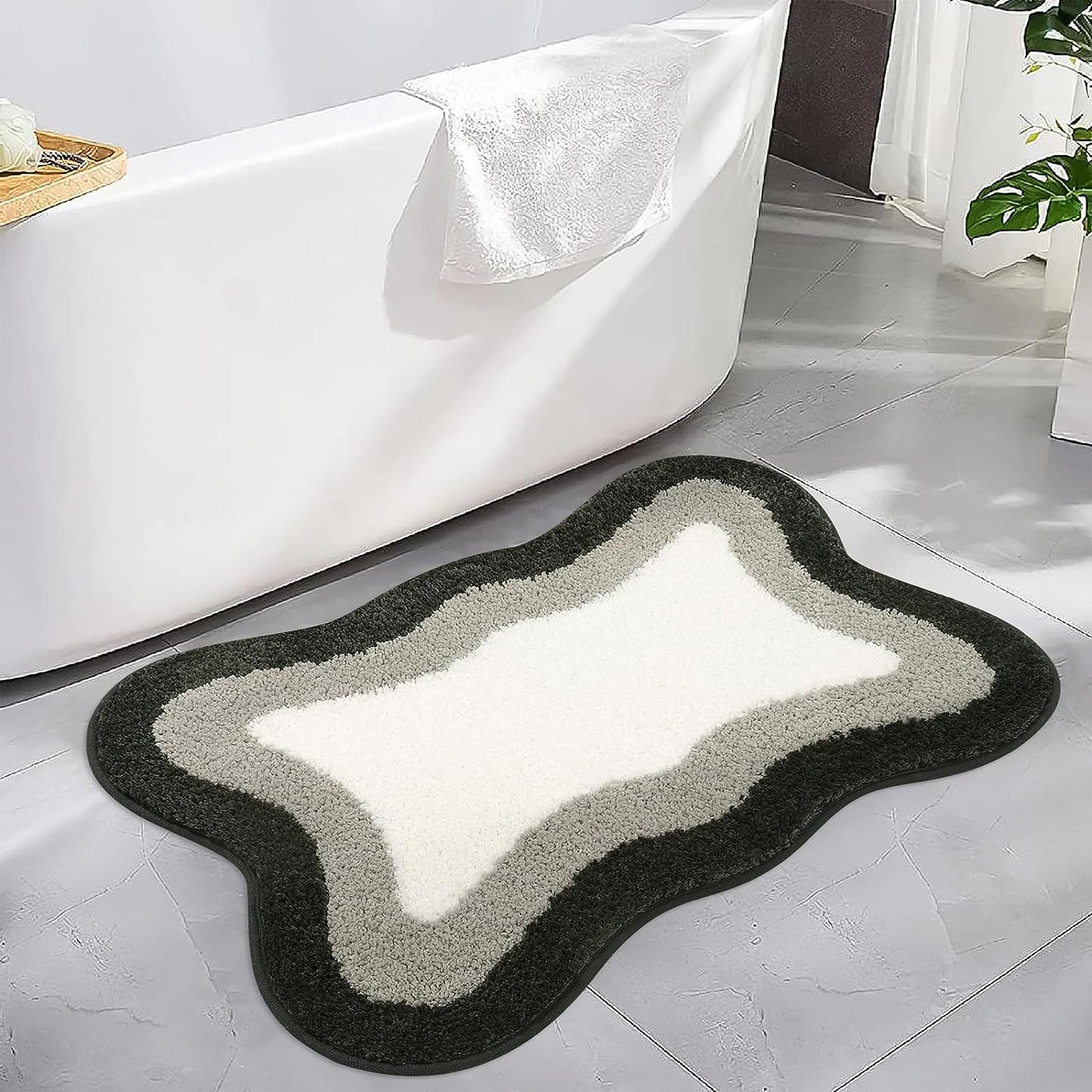 Black Gradient Non-Slip Bath Mat with Plush Microfiber Top