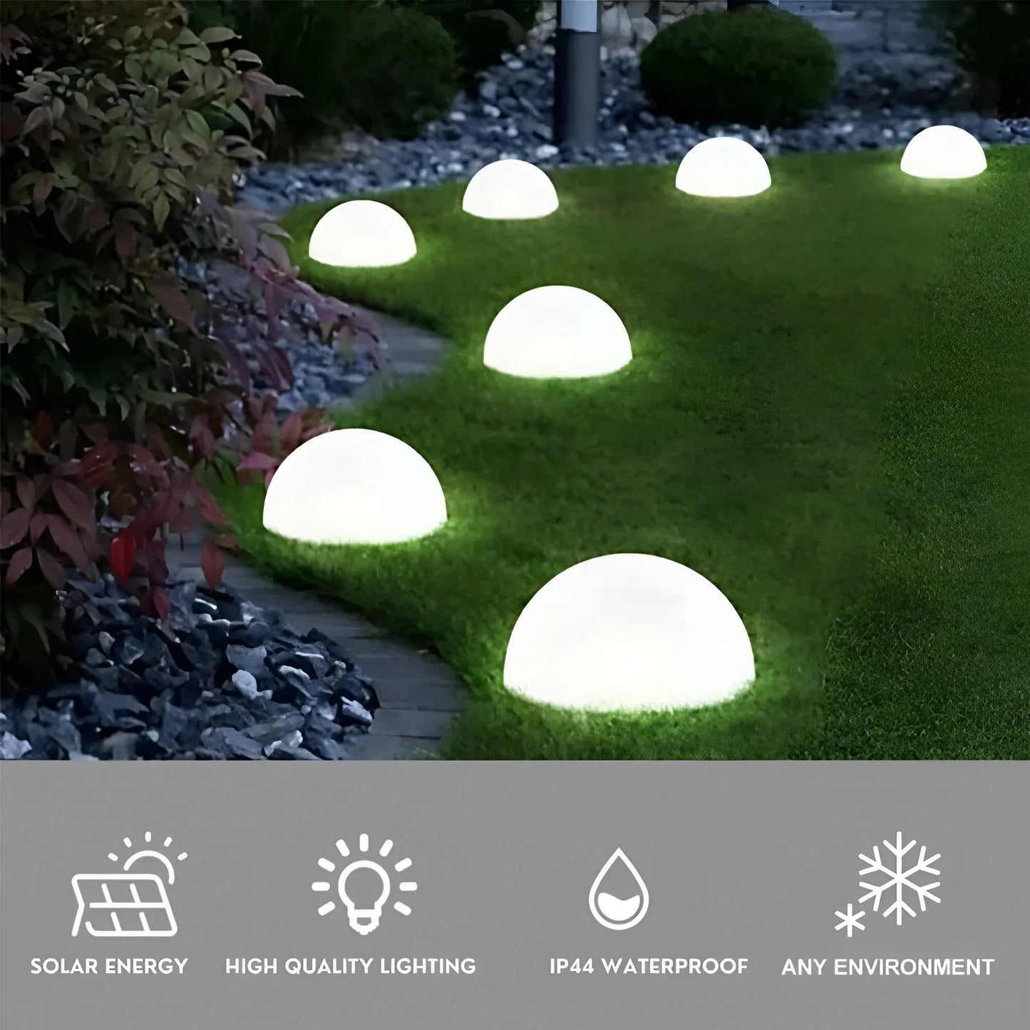 Solar Half-Sphere Garden Light with Cool White Glow