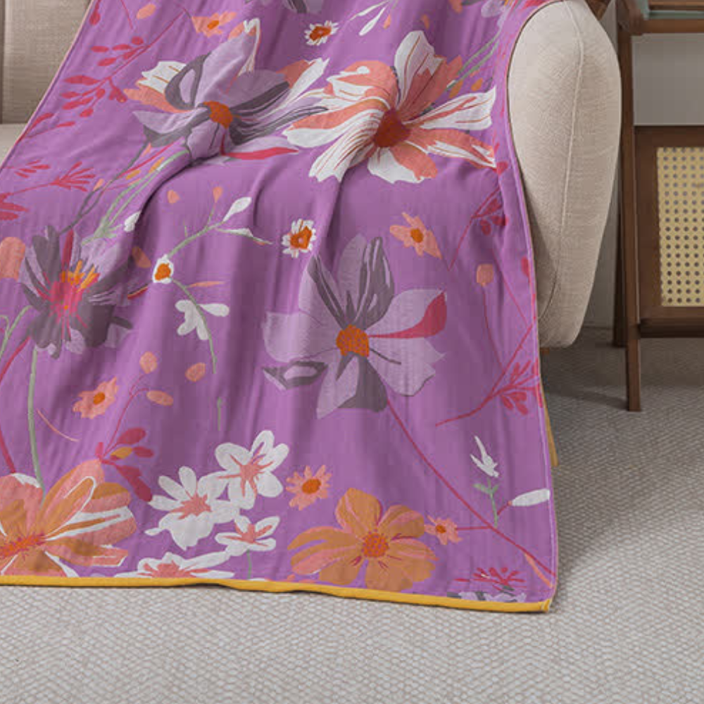 Purple Wildflower Cotton Bath Towel - Soft, Lightweight, Quick-Drying