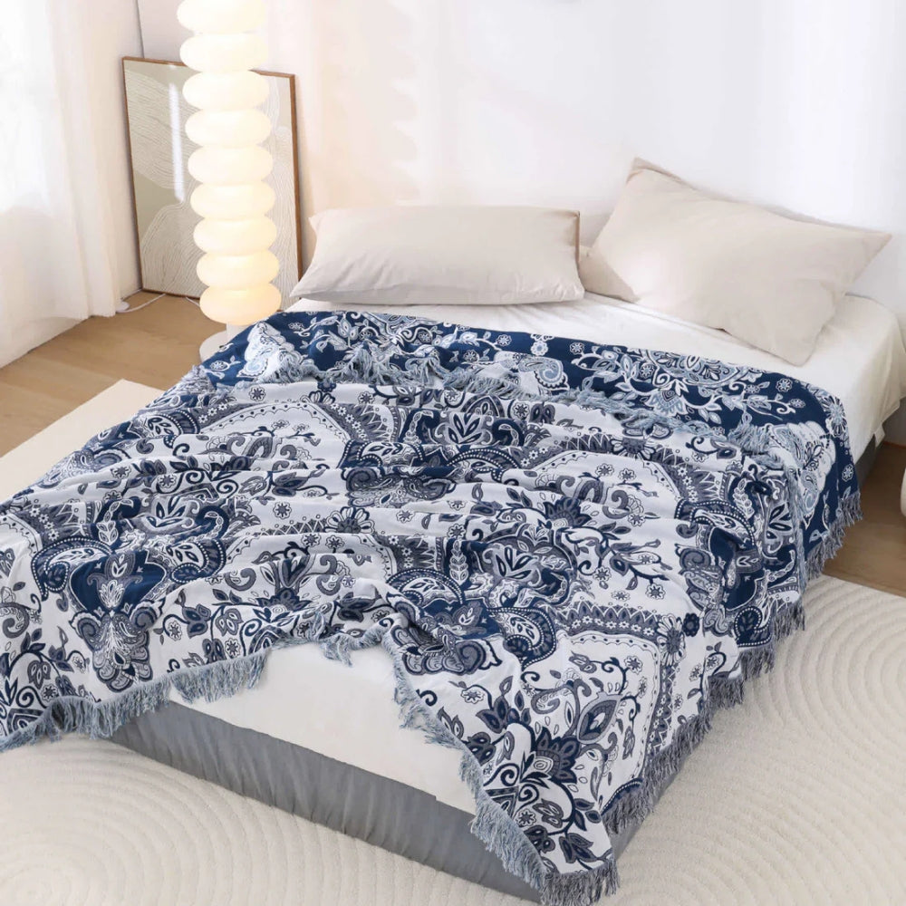 Paisley Pattern Cotton Blanket with Tassels