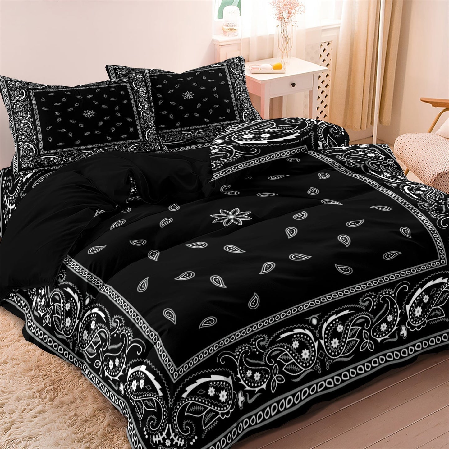 Floral Mandala Cotton Bedding Set with Comforter and Pillowcases