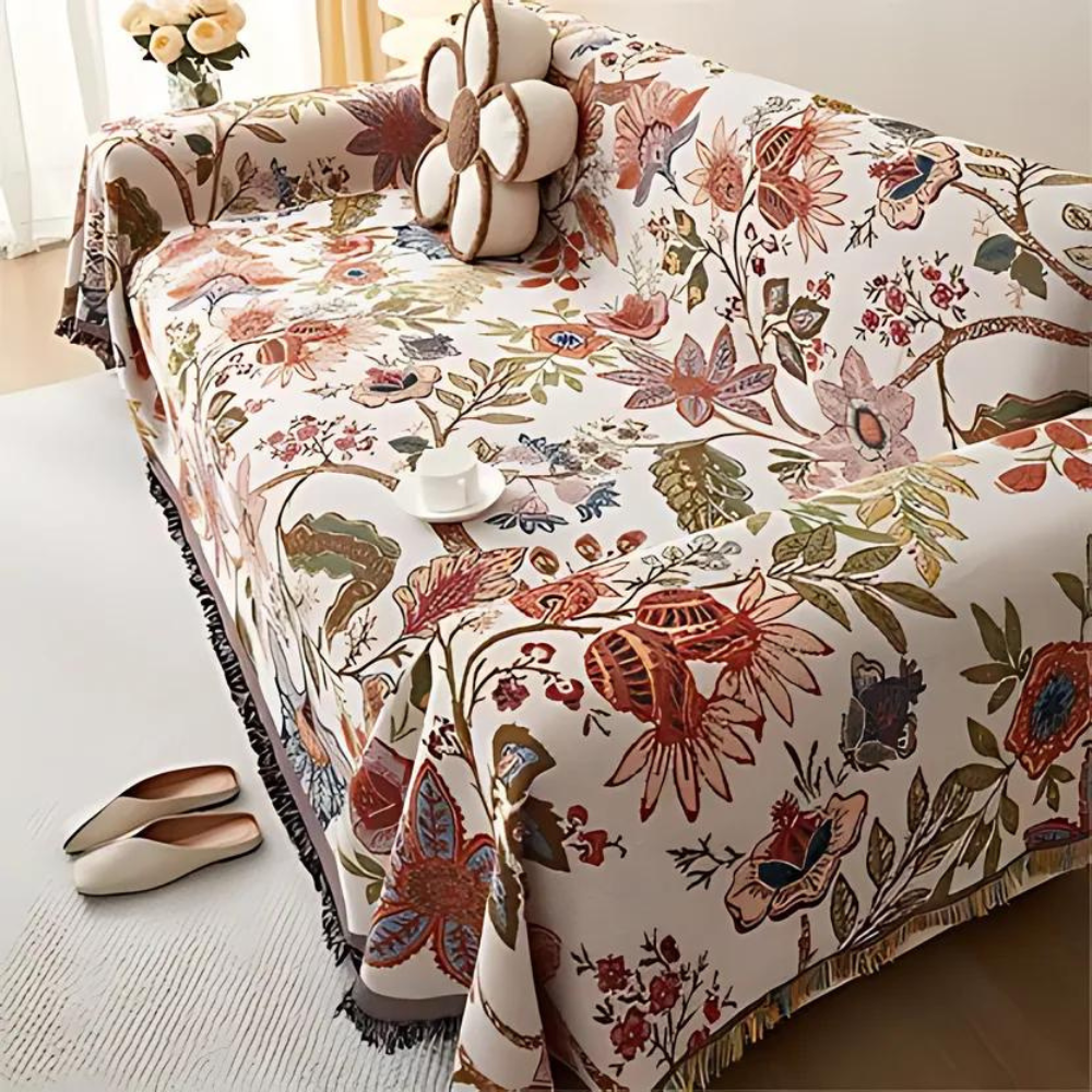 Country Charm Floral Throw Blanket with Rustic Tassels