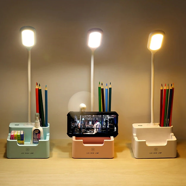 Adjustable Desk Lamp with Phone Holder and Fan