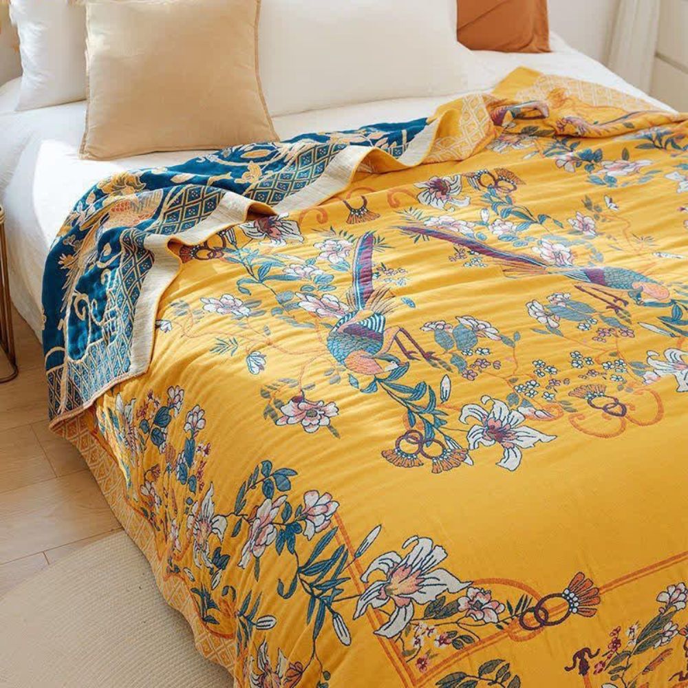Ethereal Floral Bird Cotton Blanket