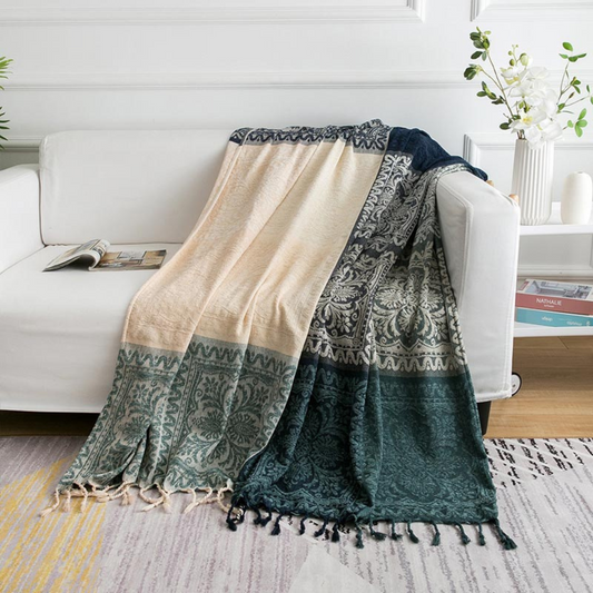 Floral Tassel Chenille Bohemian Blanket