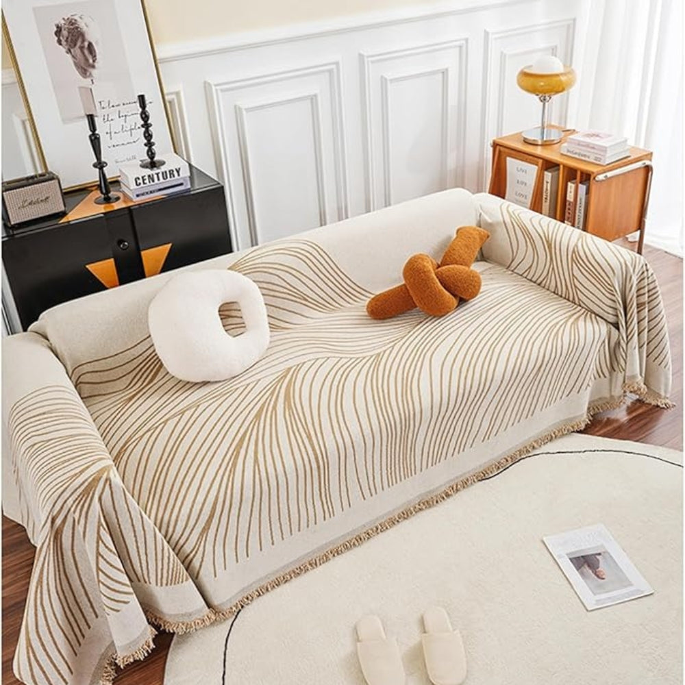 Chenille Wave Pattern Sofa Cover with Tassels