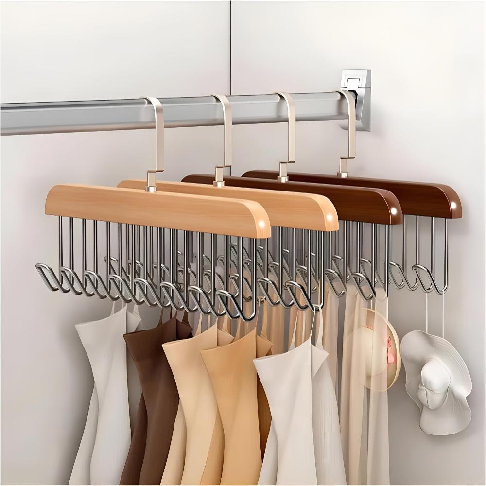 360° Rotating Wood Space Saver Rack with 8 Hooks