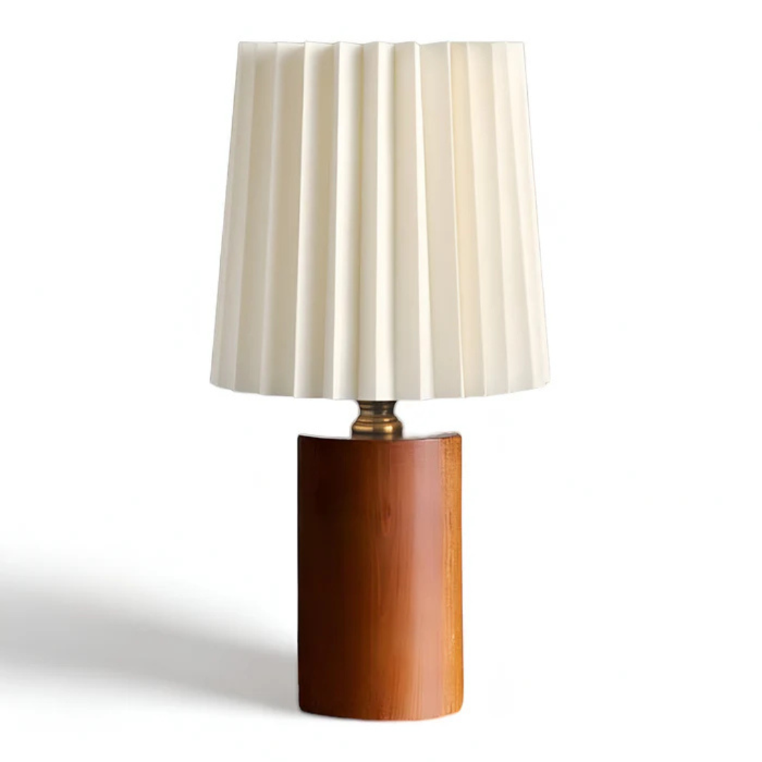 Wooden LED Table Lamp with Pleated Fabric Shade