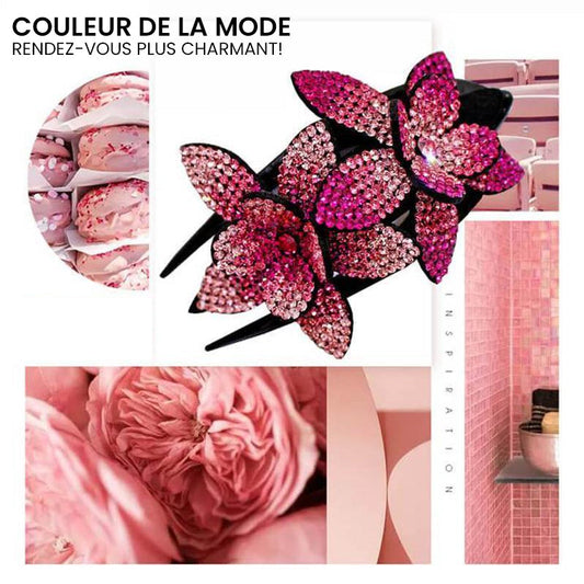 Double Flower Rhinestone Hairpin for Elegant Hairstyles